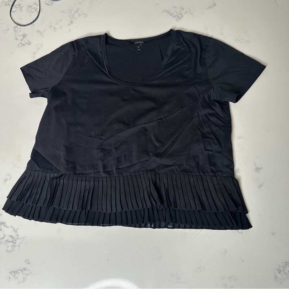 J. Crew Black Pleated Chiffon Hem Stretch  Women's Top Size M -A02